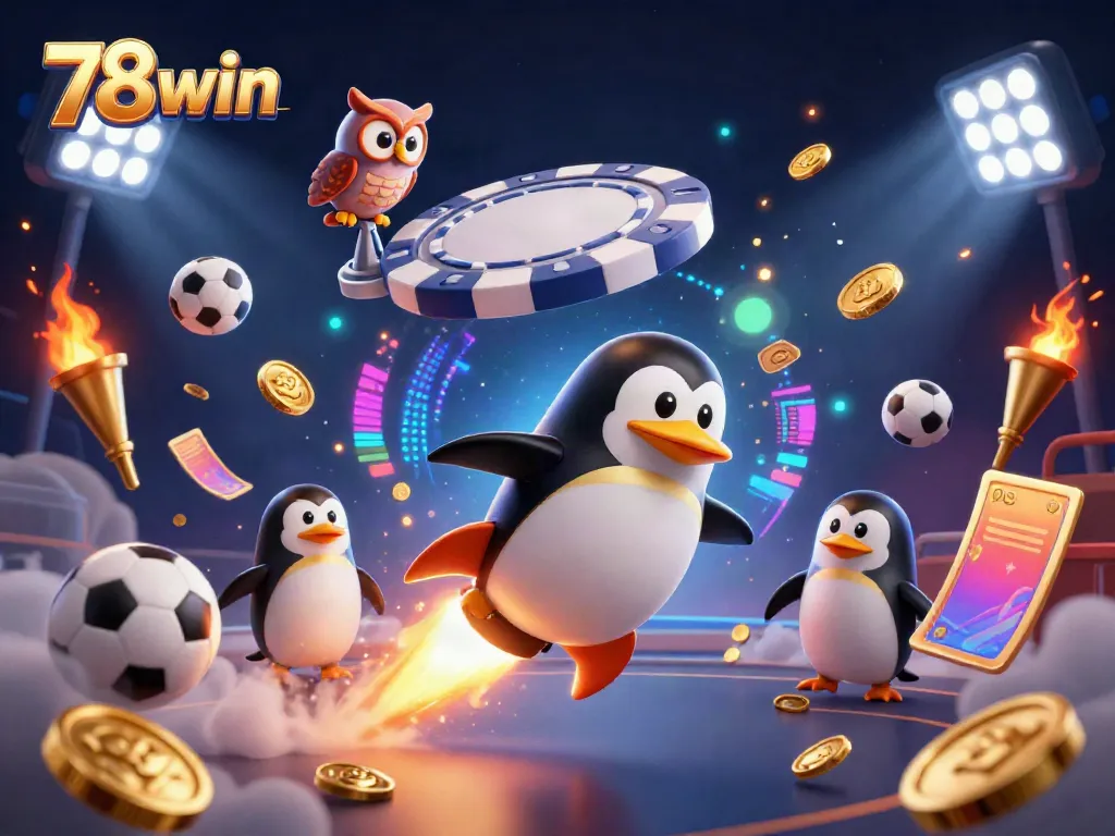 Experience thrilling gameplay with 78win featuring a vibrant golden penguin in space.