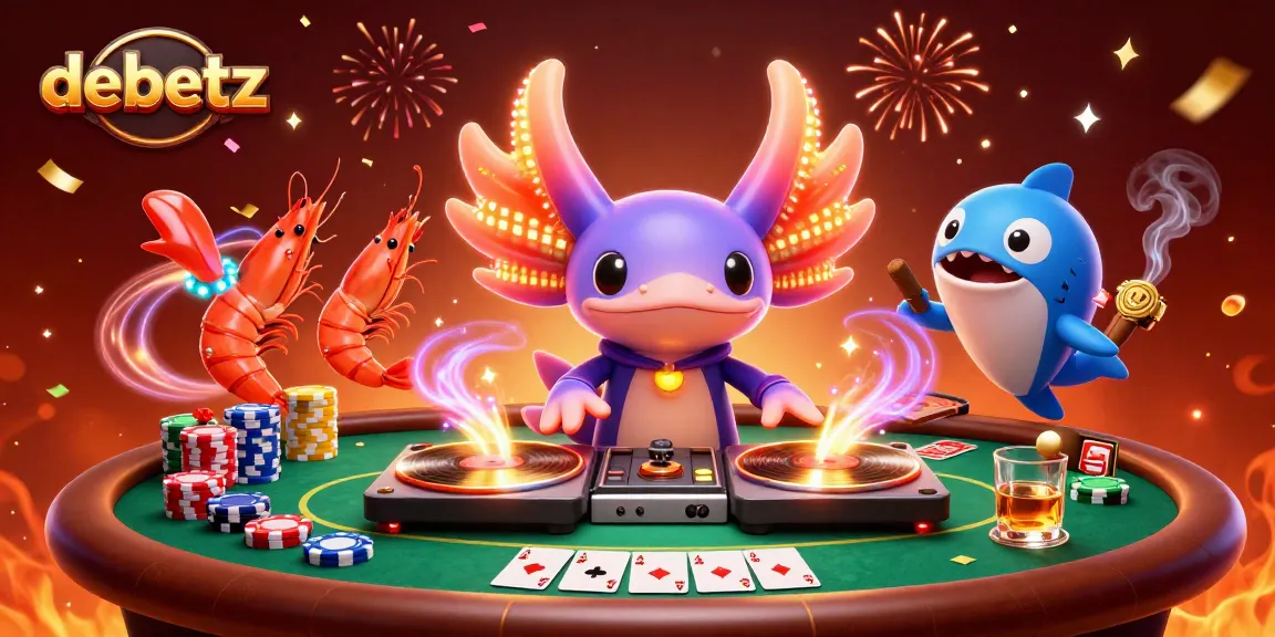 Engage in vibrant gaming with debetz, featuring colorful 3D casino characters in a lively scene.