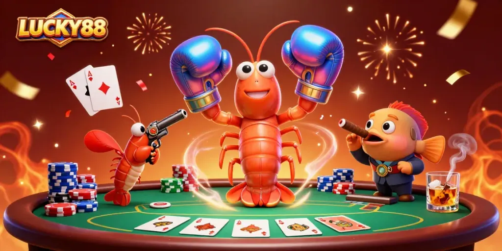 Experience the thrill of poker at LUCKY88 with exciting characters and casino elements.