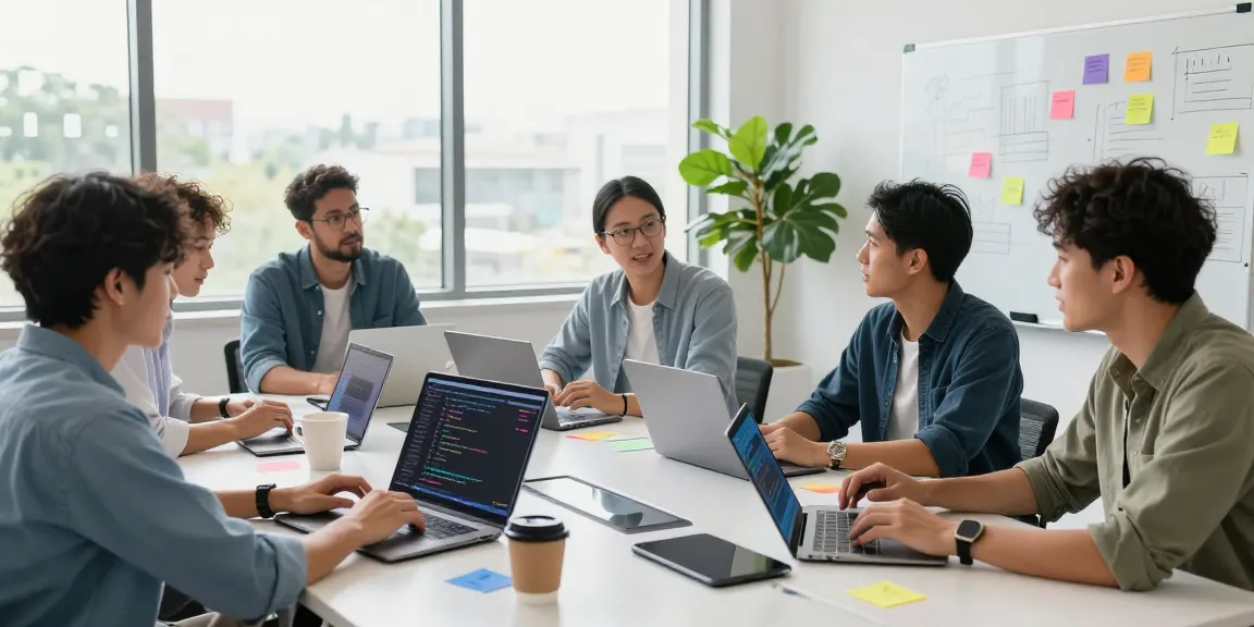 Innovative tech workspace showcasing a team discussing the best AI tools for productivity enhancement in 2026.