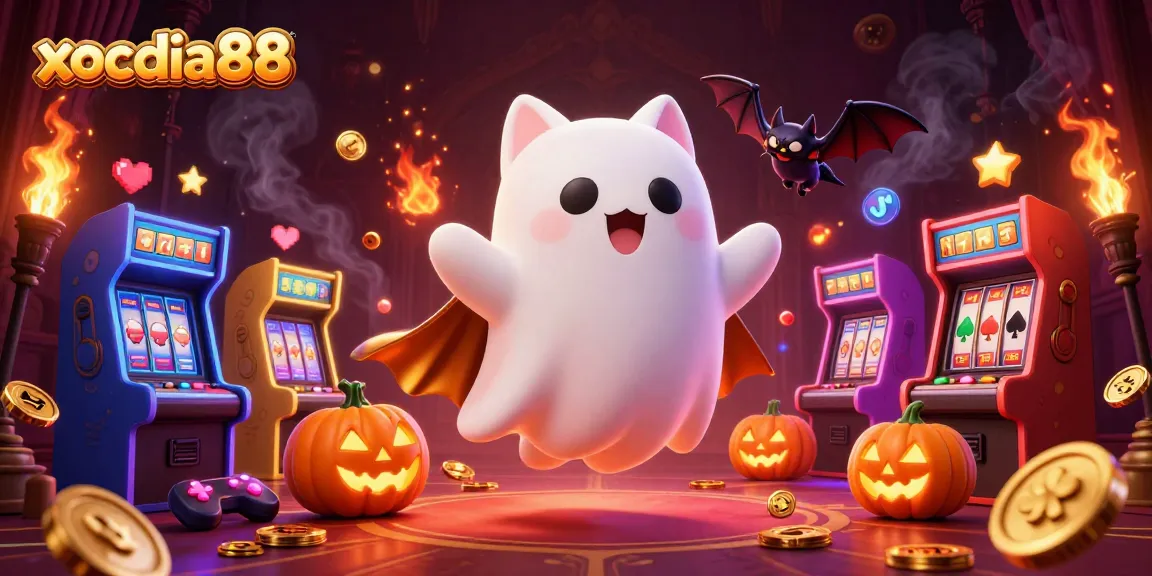 Xocdia88 welcomes players to a haunted casino adventure with a ghost cat and engaging gaming elements.