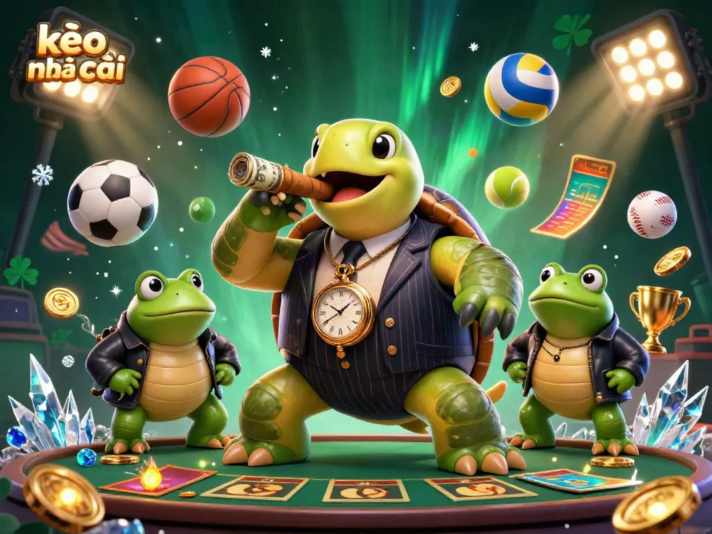 Experience dynamic betting excitement with the kèo nhà cái featuring a playful snapping turtle and bullfrog enforcers.