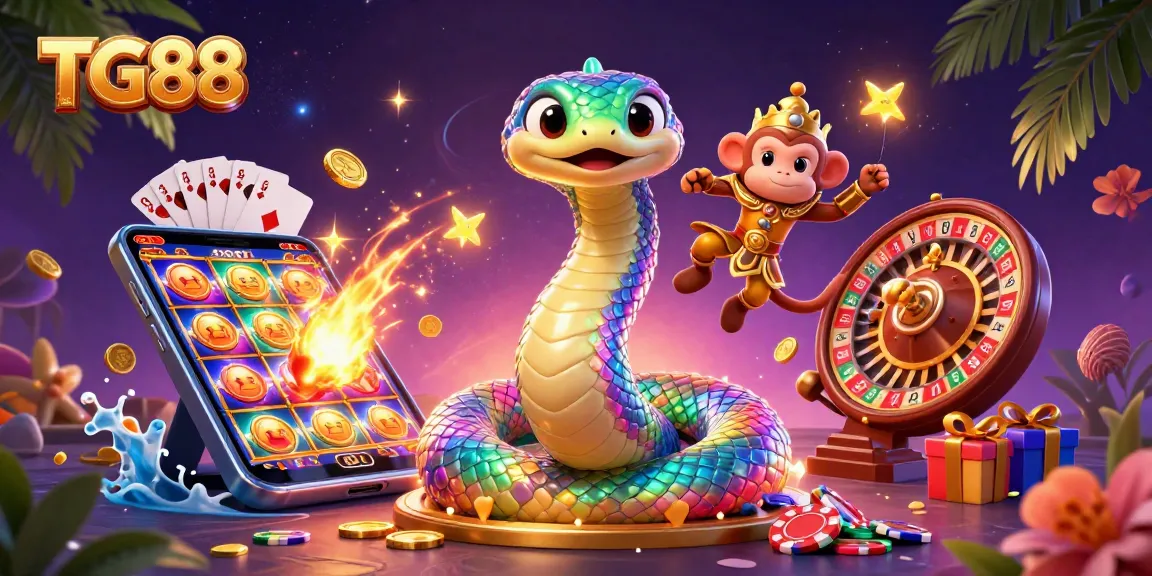Spin winning reels with TG88's dynamic gambling universe featuring colorful characters and vibrant game elements.
