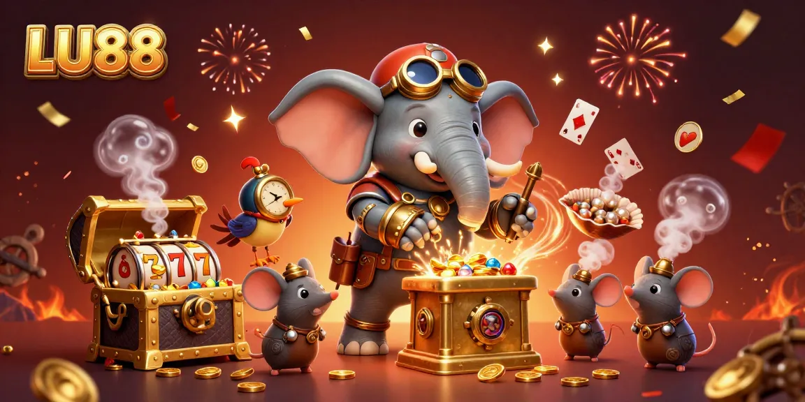 LU88 slot machine game features steampunk characters and vibrant treasures.
