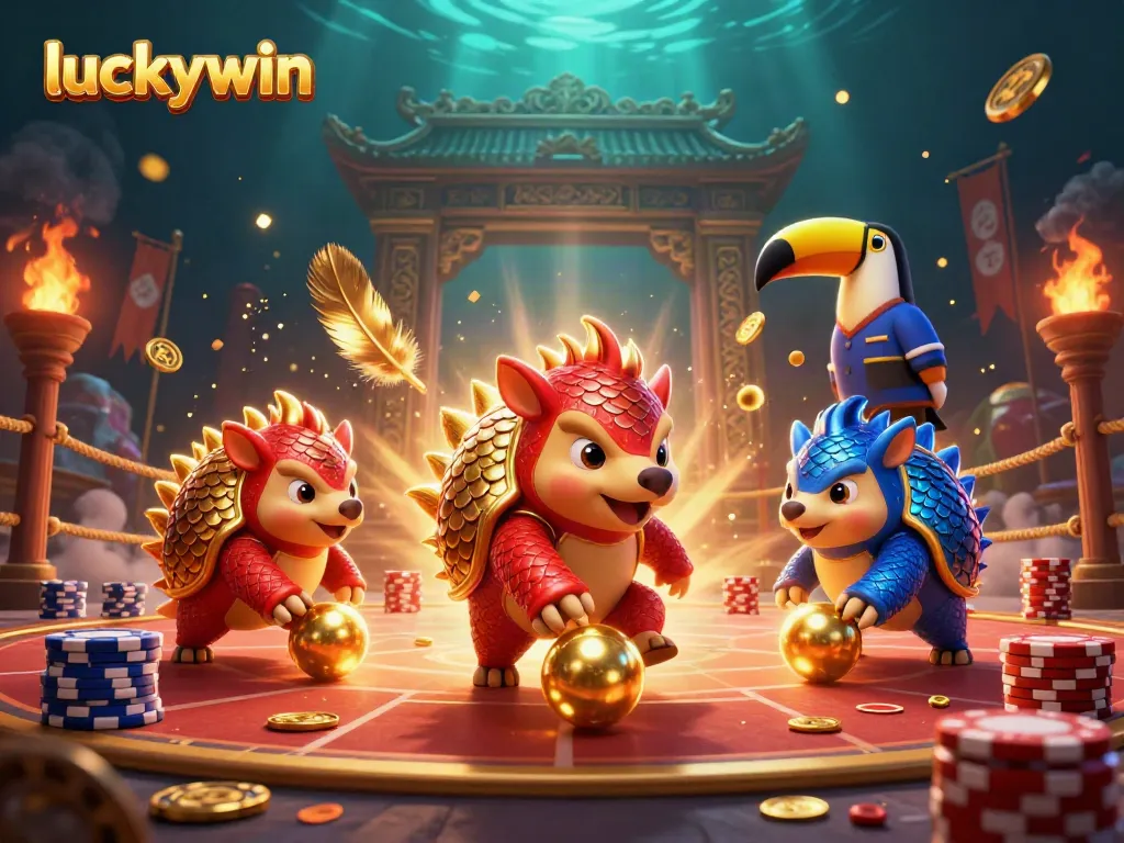 Experience dynamic gaming with luckywin, as rival pangolins collide in a lively casino scene full of action.