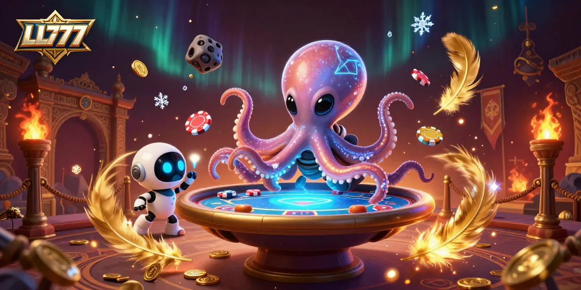 Experience thrilling gameplay at LL777 with an alien octopus dealer at a futuristic poker table.
