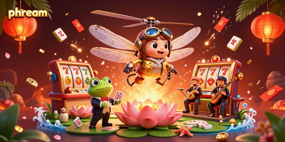 Experience thrilling gameplay at phdream with a vibrant 3D casino scene featuring a dragonfly pilot and frog croupier.