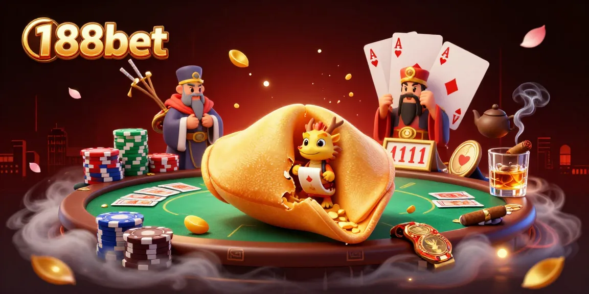 Experience the thrill of 188bet with a vibrant 3D casino scene featuring fortune cookies, poker chips, and wise dragons.